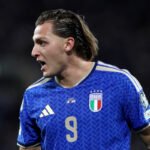 BERGAMO, ITALY - MARCH 26: Mateo Retegui of Italy reacts during the FIFA World Cup 2026 European Qualifiers KO play-offs match between Italy and Northern Ireland at Stadio di Bergamo on March 26, 2026 in Bergamo, Italy. (Photo by Marco Luzzani/Getty Images)