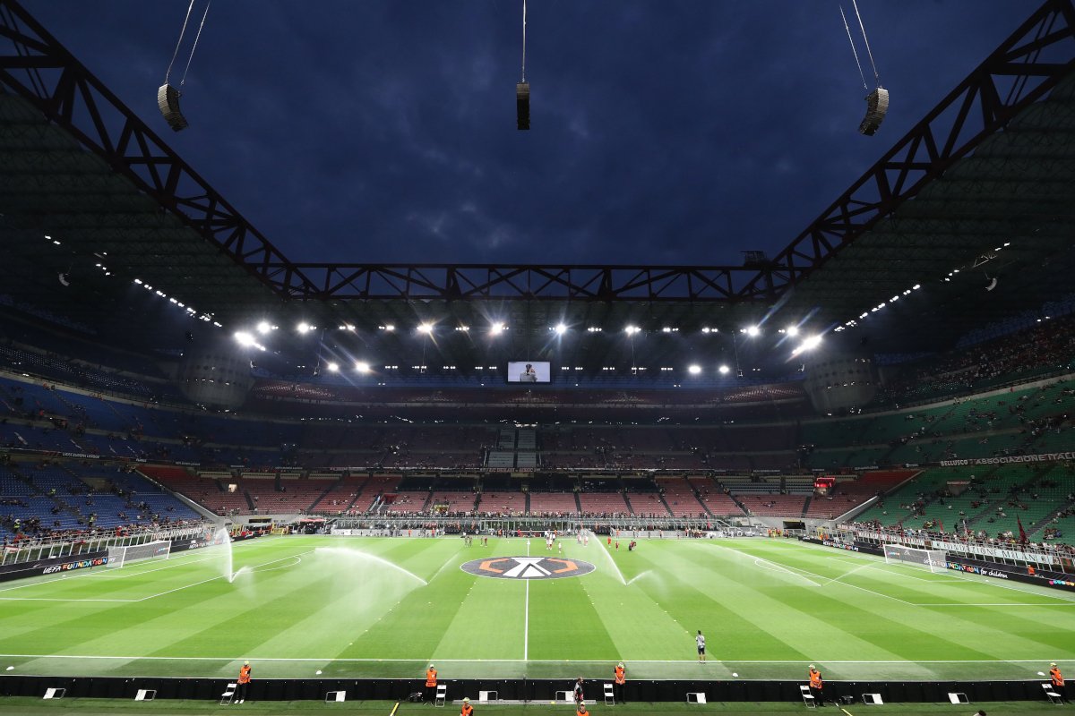 MILAN, ITALY - SEPTEMBER 16: A general view of the Giuseppe Meazza Stadium San Siro ahead of the UEFA Europa League 2026/27 League Phase MD1 match between AC Milan and SL Benfica at Stadio San Siro on September 16, 2026 in Milan, Italy. (Photo by Marco Luzzani/Getty Images)