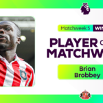 Brian Brobbey con la camiseta del Sunderland en el gráfico de ganador de la quinta jornada