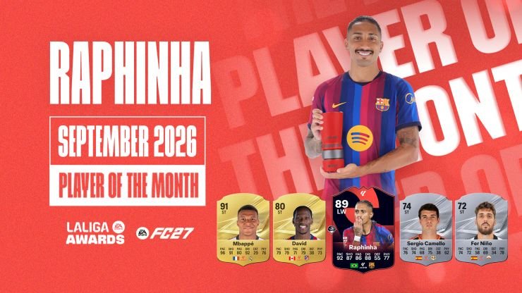 Raphinha en el gráfico de LaLiga que anuncia su premio al mejor jugador de septiembre de 2026