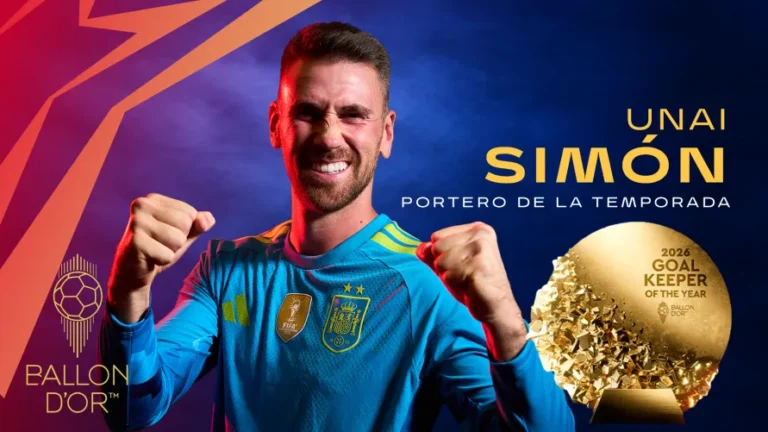 Unai Simón con la camiseta de España en un gráfico sobre el premio al portero de 2026