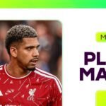Ronald Araújo con la camiseta del Liverpool en un gráfico del premio de la Premier League