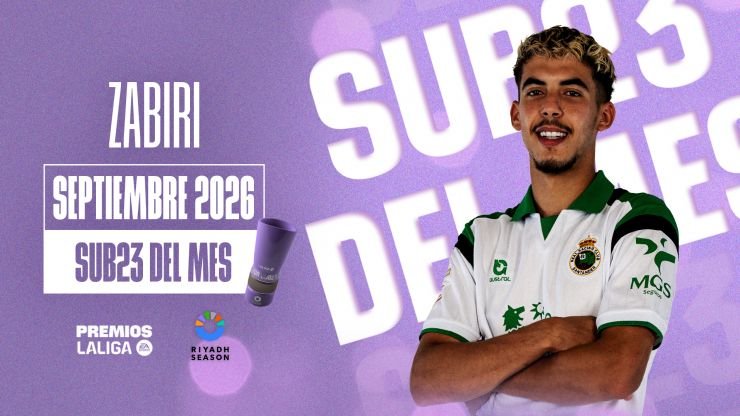 Yassir Zabiri posa con la camiseta del Racing en la imagen del premio sub-23 de septiembre de 2026.