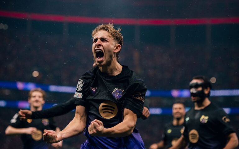 Un jugador del Barcelona celebra ante sus compañeros durante el partido contra el Galatasaray.